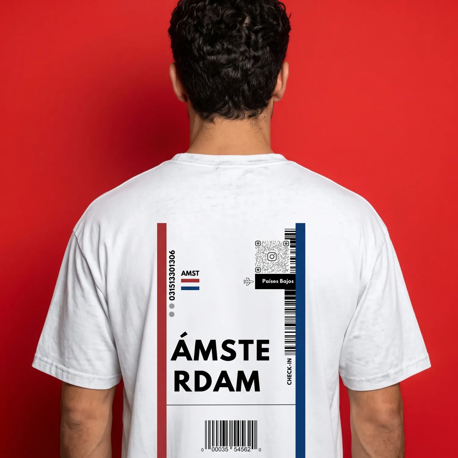 Amsterdam Boarding Pass Oversized White T-Shirt | Minimalist Travel Graphic Tee
