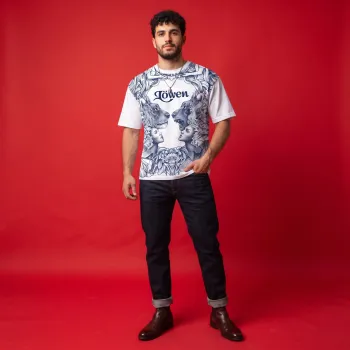 Löwen Heritage Oversized White & Blue T-Shirt | Baroque Lion Graphic Streetwear Tee