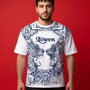 Löwen Heritage Oversized White & Blue T-Shirt | Baroque Lion Graphic Streetwear Tee
