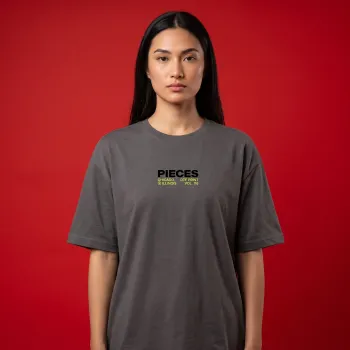 Pieces Vol. 116 Oversized Charcoal & Neon Yellow T-Shirt | Glitch Pixel Art Back Graphic Tee