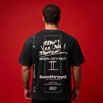 "Inner-City Riot II" Boothroyd Vintage Oversized Graphic Black T-Shirt for Men