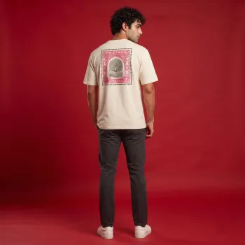 "Jaipur State Peacock Postage" Vintage Oversized Graphic Off-White T-Shirt for Men