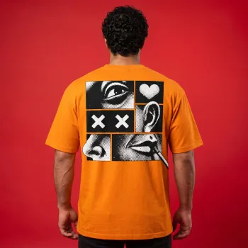 "Pop Art Comic Panel" Vibrant Orange Oversized Graphic T-Shirt for Men