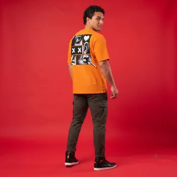"Pop Art Comic Panel" Vibrant Orange Oversized Graphic T-Shirt for Men