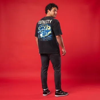 "Totality" Van Gogh Starry Night Eclipse Vintage Oversized Graphic Black T-Shirt for Men