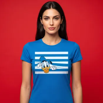 "Donald Duck Peeking Stripes" Royal Blue Graphic T-Shirt for Women