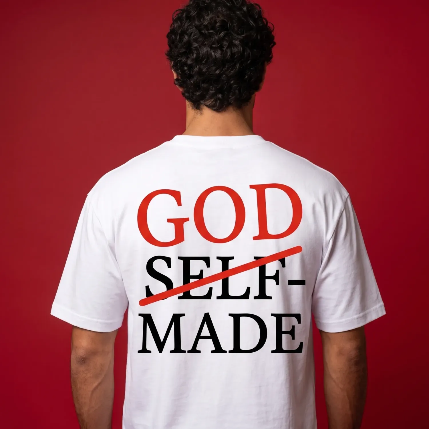 "God Over Self-Made" Typography Oversized Graphic White T-Shirt for Men