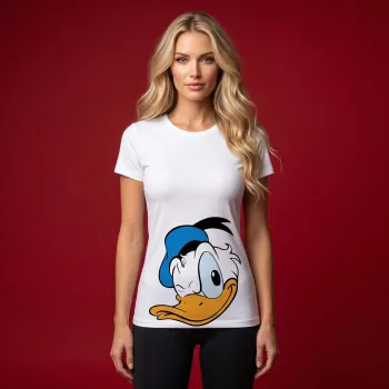 "Donald Duck Classic Face" White Graphic T-Shirt for Women