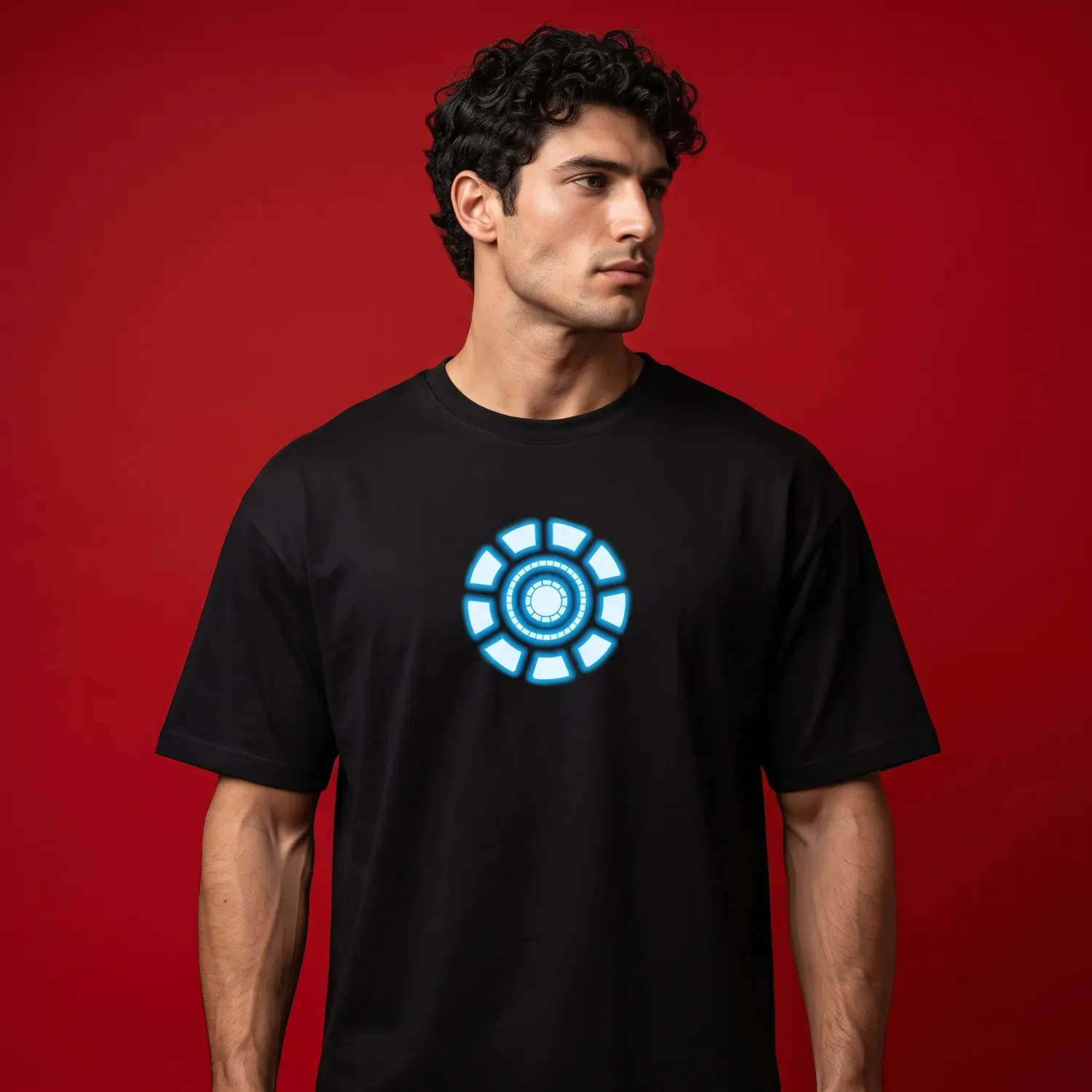 "ARC REACTOR" Glowing Tech Black Oversized Graphic T-Shirt | Sci-Fi Streetwear