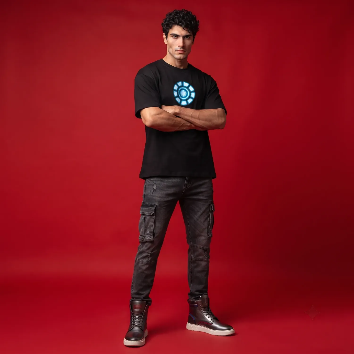 "ARC REACTOR" Glowing Tech Black Oversized Graphic T-Shirt | Sci-Fi Streetwear