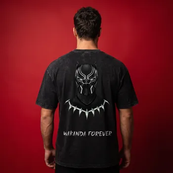 "WAKANDA FOREVER" Purple & Black Acid Wash Oversized Graphic T-Shirt | Marvel Streetwear