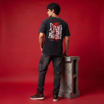 "PART OF THE PROCESS" Red & Black Acid Wash Oversized Graphic T-Shirt | Streetwear