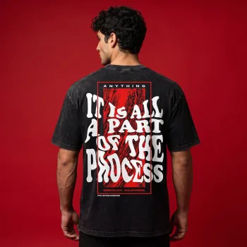 "PART OF THE PROCESS" Red & Black Acid Wash Oversized Graphic T-Shirt | Streetwear