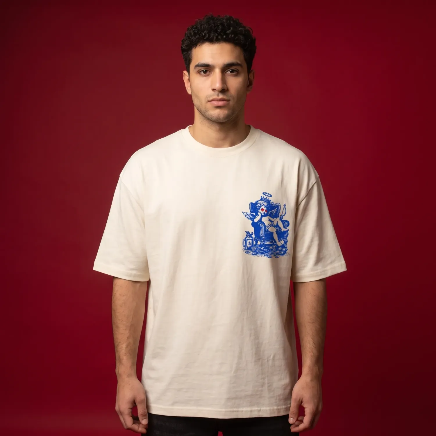 Billionaire Cupid Oversized Graphic Tee | Premium Off-White Streetwear T-Shirt with Back Print