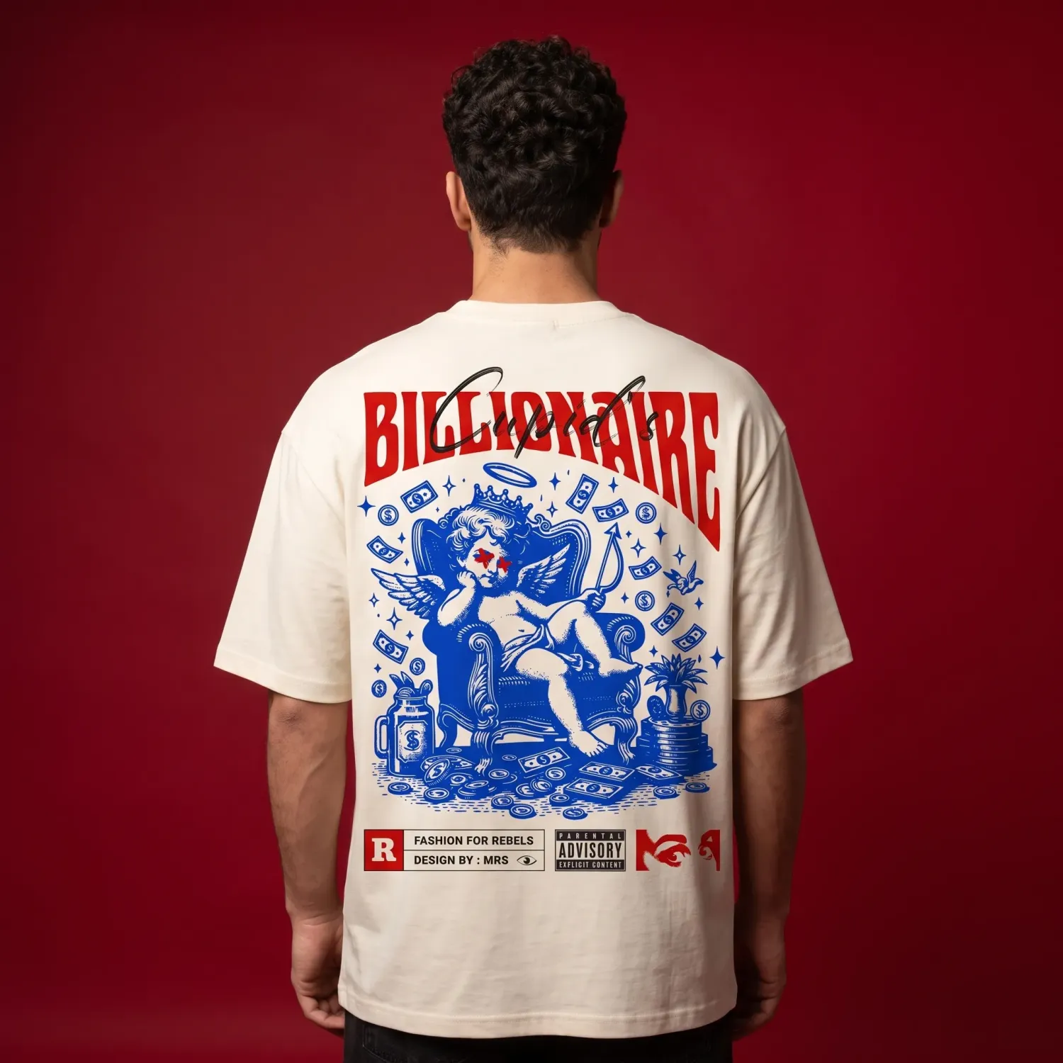 Billionaire Cupid Oversized Graphic Tee | Premium Off-White Streetwear T-Shirt with Back Print