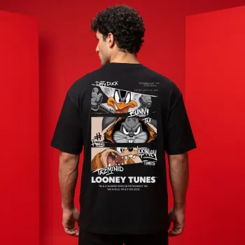 Looney Tunes Comic Panel Oversized Graphic Tee | Premium Black Streetwear T-Shirt with Back Print