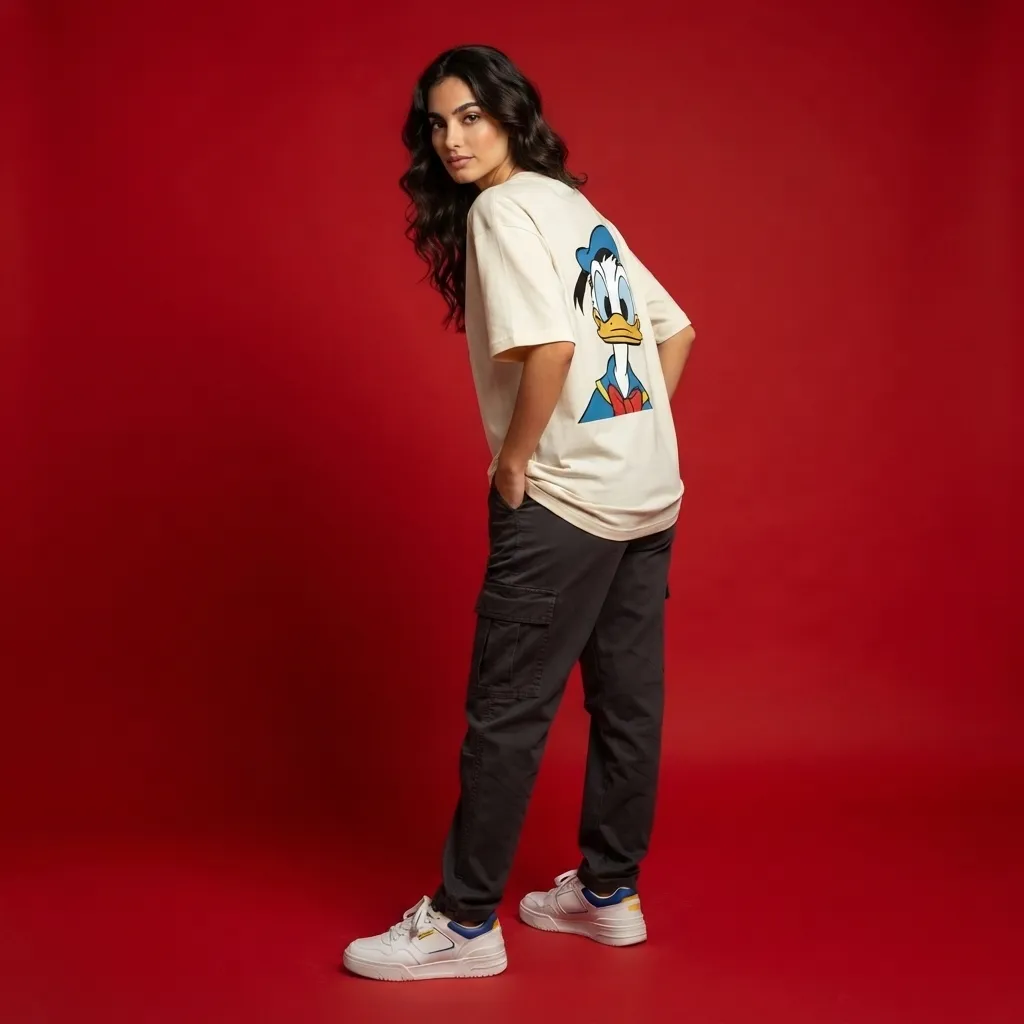 Classic Donald Duck Oversized Graphic Tee | Premium Off-White Streetwear T-Shirt with Front & Back Print
