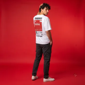 Seoul Boarding Pass Oversized Graphic Tee | Premium White Streetwear T-Shirt with Back Print