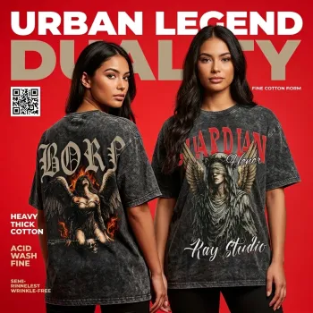 Born Fallen Angel Graphic Dark Grey Acid Wash T-Shirt