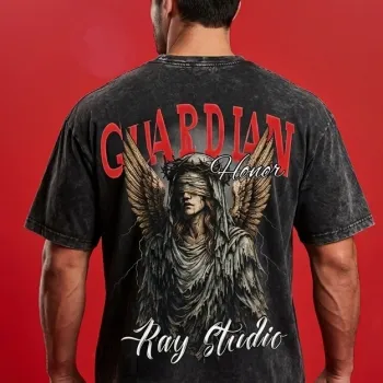 Guardian Ray Studio Vintage Dark Grey Acid Wash Graphic T-Shirt