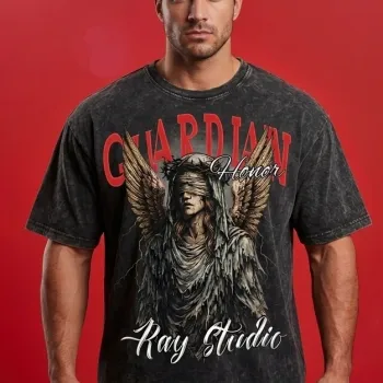 Guardian Ray Studio Vintage Dark Grey Acid Wash Graphic T-Shirt