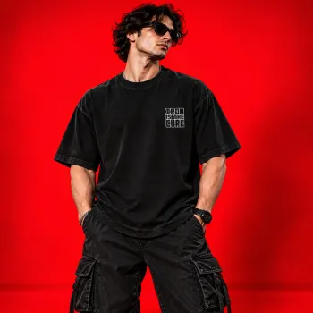 Iron Is the Cure Oversized Acid Wash Black T-Shirt