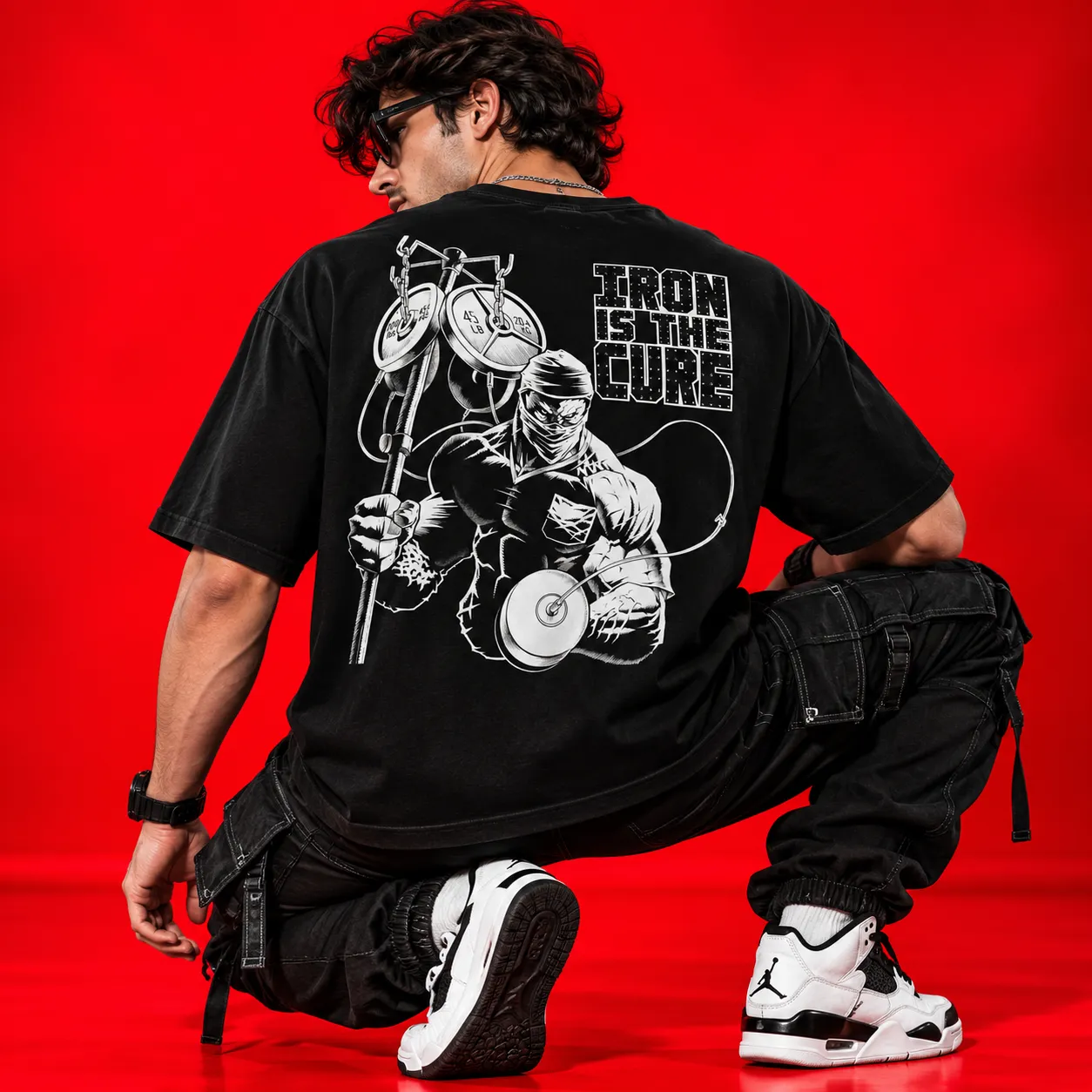 Iron Is the Cure Oversized Acid Wash Black T-Shirt