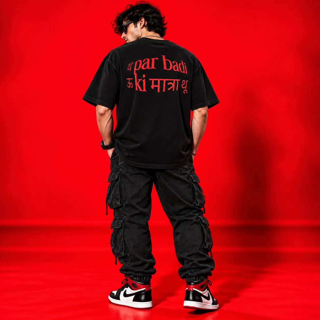 Par Badi Ki Matra Oversized Acid Wash Black T-Shirt