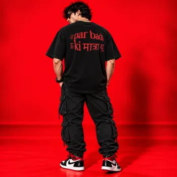 Par Badi Ki Matra Oversized Acid Wash Black T-Shirt