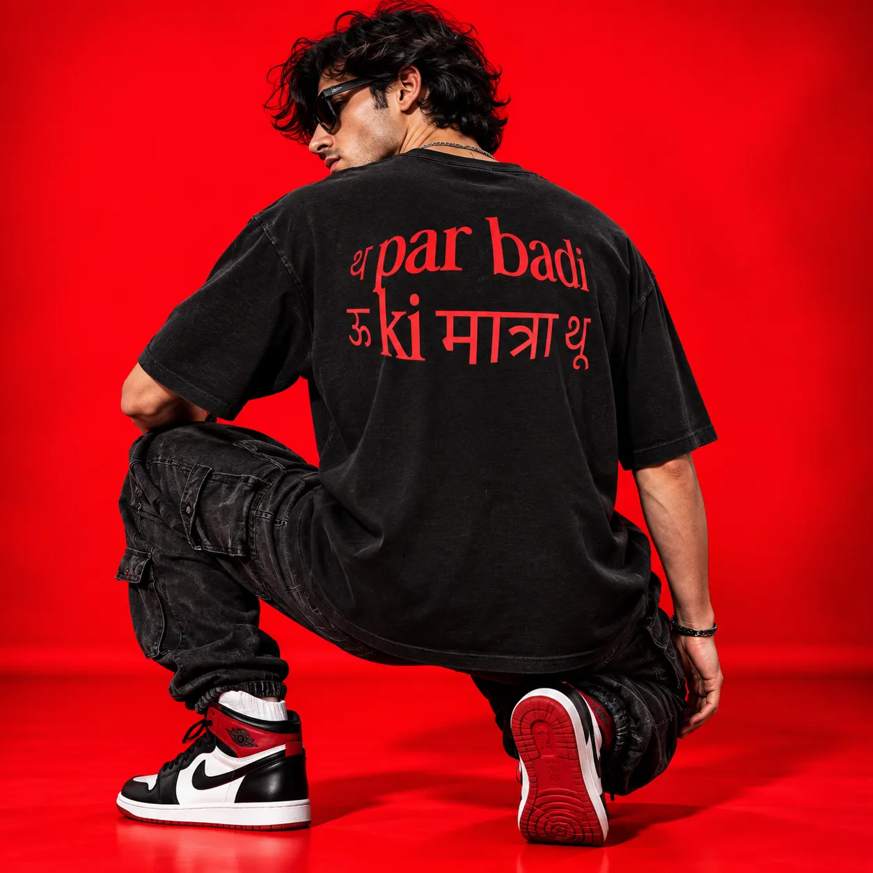 Par Badi Ki Matra Oversized Acid Wash Black T-Shirt