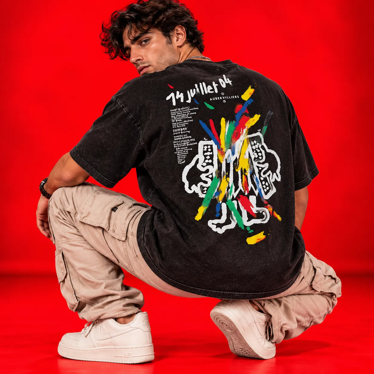 74 Juillet 04 Oversized Black Acid Wash T-Shirt | Artistic Streetwear