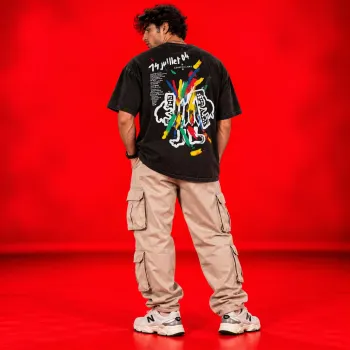 74 Juillet 04 Oversized Black Acid Wash T-Shirt | Artistic Streetwear
