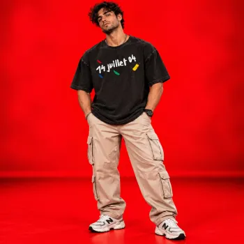 74 Juillet 04 Oversized Black Acid Wash T-Shirt | Artistic Streetwear