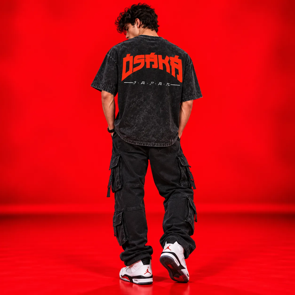 Osaka Japan Oversized Black Acid Wash T-Shirt | Graphic Streetwear