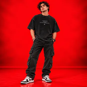 I Am Not the Villain Oversized Black Acid Wash T-Shirt