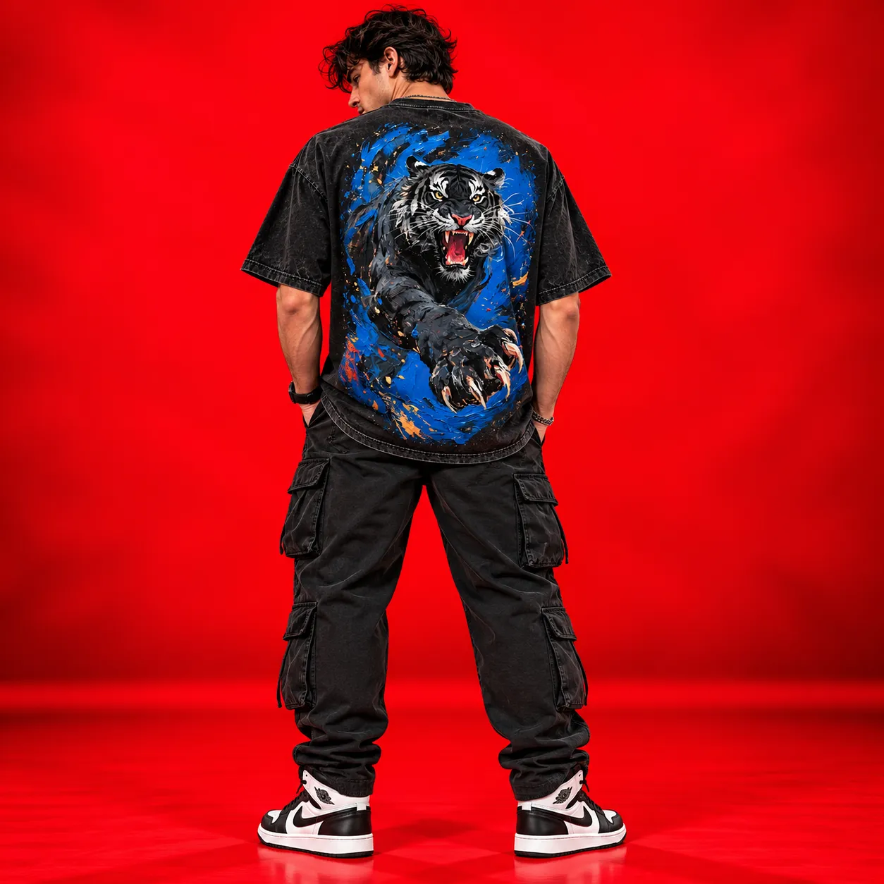 I Am Not the Villain Oversized Black Acid Wash T-Shirt