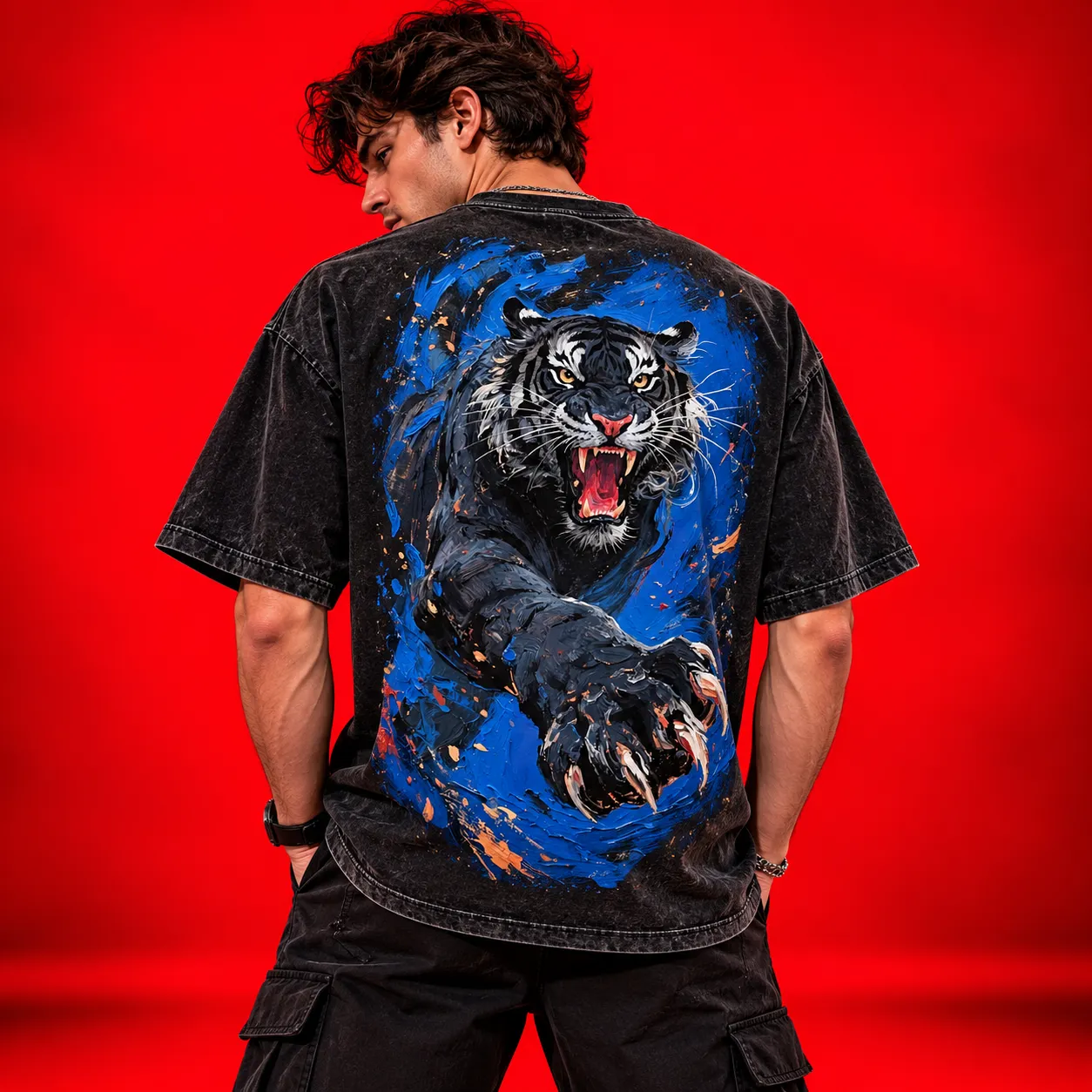 I Am Not the Villain Oversized Black Acid Wash T-Shirt