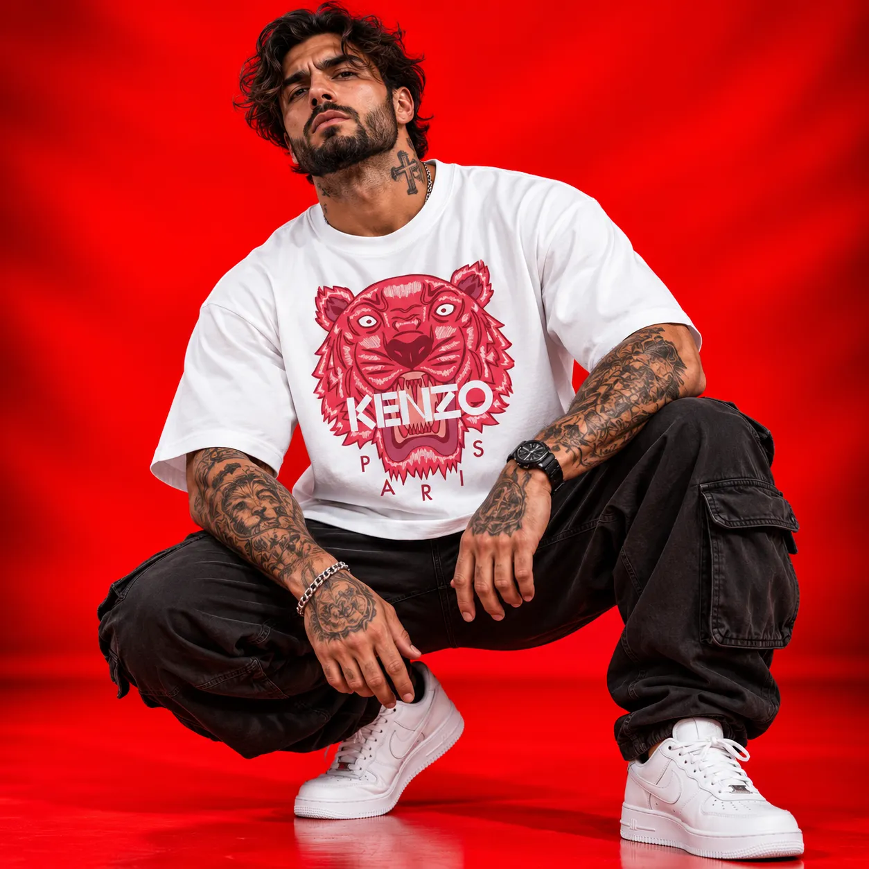 Roaring Tiger Oversized White T-Shirt | Bold Graphic Streetwear Tee