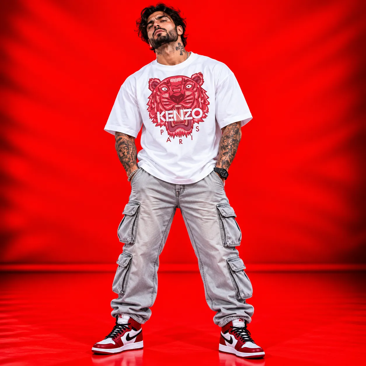 Roaring Tiger Oversized White T-Shirt | Bold Graphic Streetwear Tee