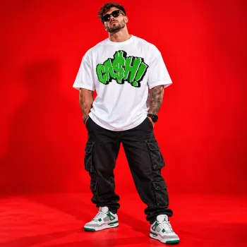 Cash Graffiti Oversized White T-Shirt – Bold Streetwear Graphic