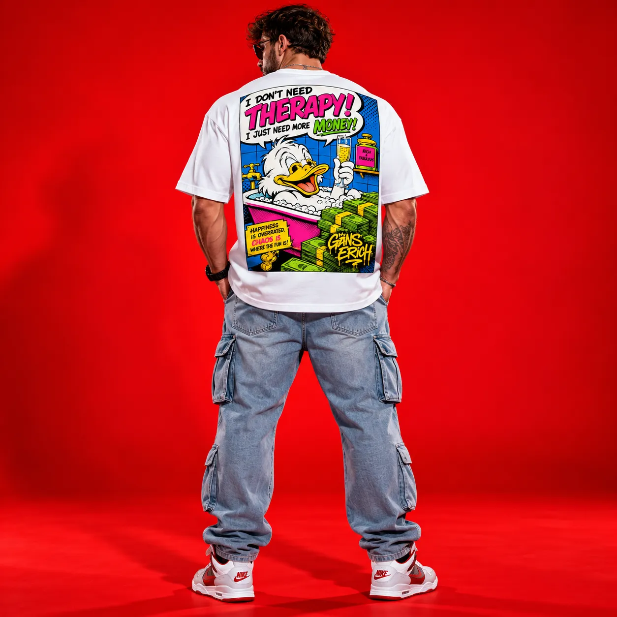 Cash Graffiti Oversized White T-Shirt – Bold Streetwear Graphic