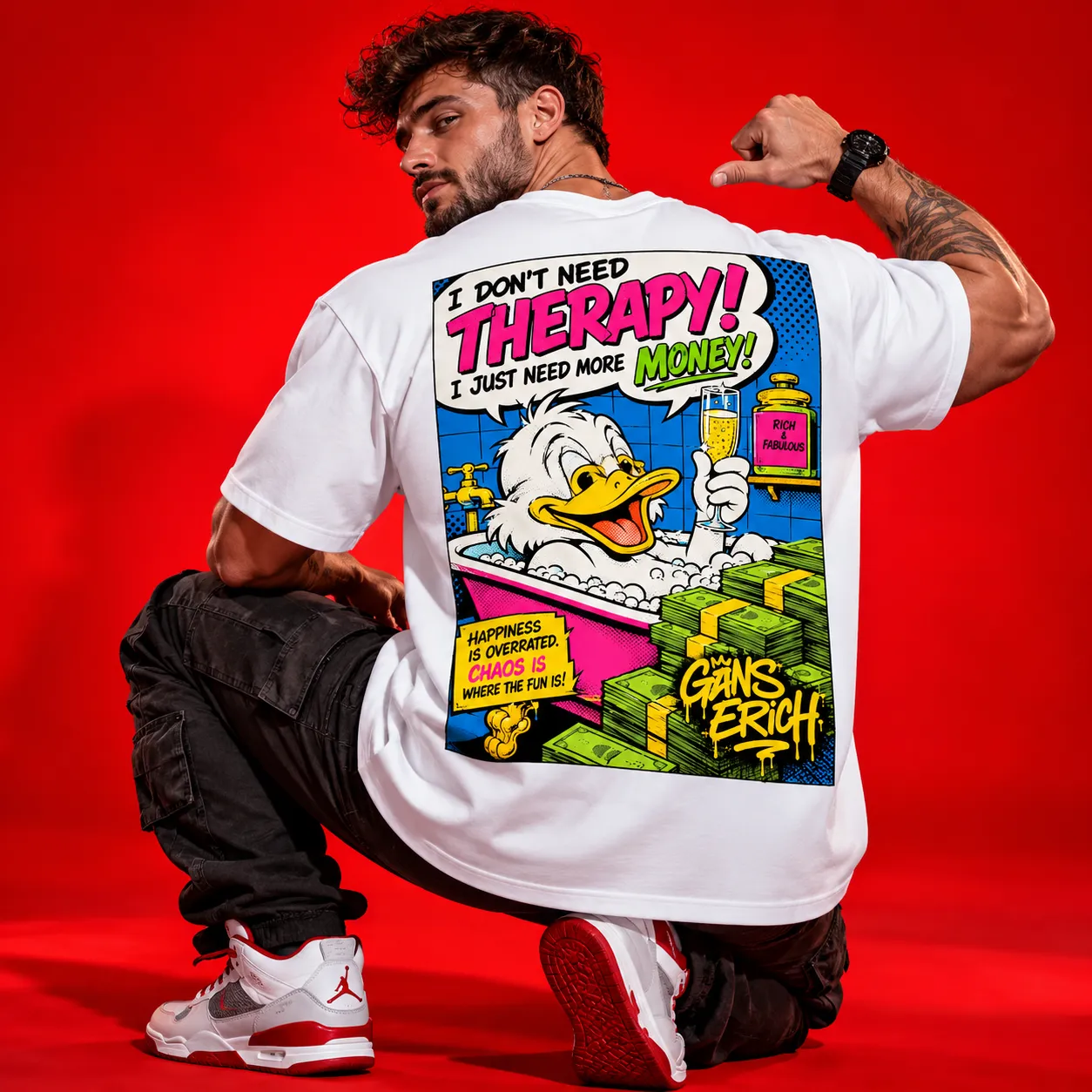 Cash Graffiti Oversized White T-Shirt – Bold Streetwear Graphic