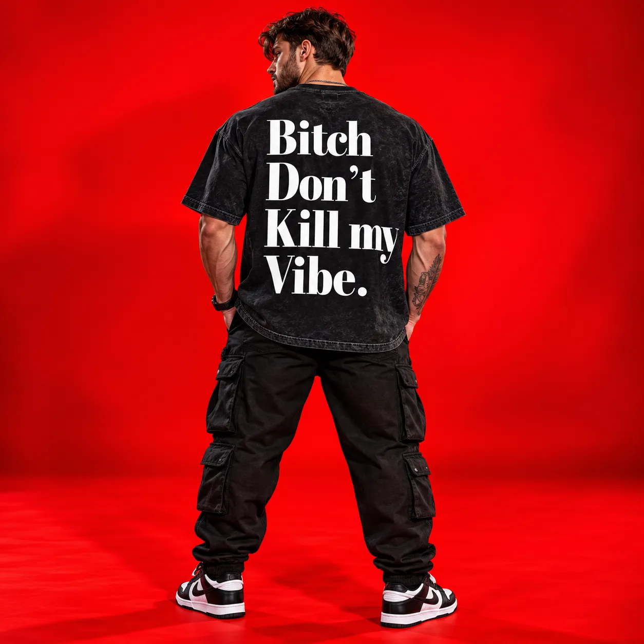 Bitch Don't Kill My Vibe Oversized Acid Wash T-Shirt – Bold Back Print
