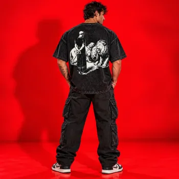 Lions & Fearless Warrior Oversized Acid Wash T-Shirt – Bold Back Graphic
