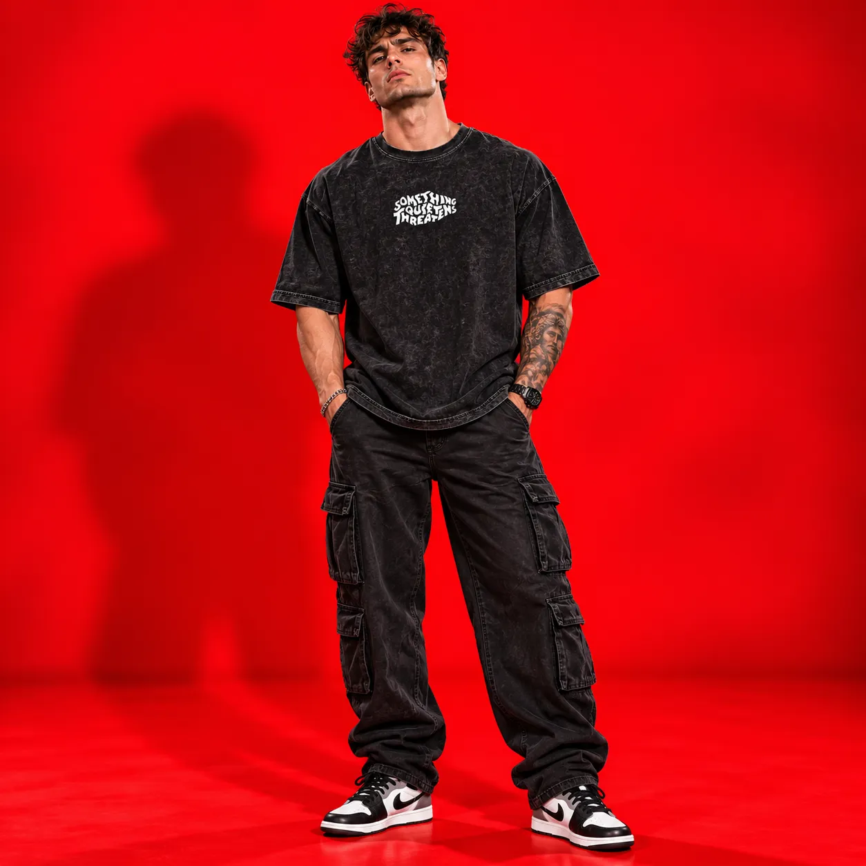Lions & Fearless Warrior Oversized Acid Wash T-Shirt – Bold Back Graphic