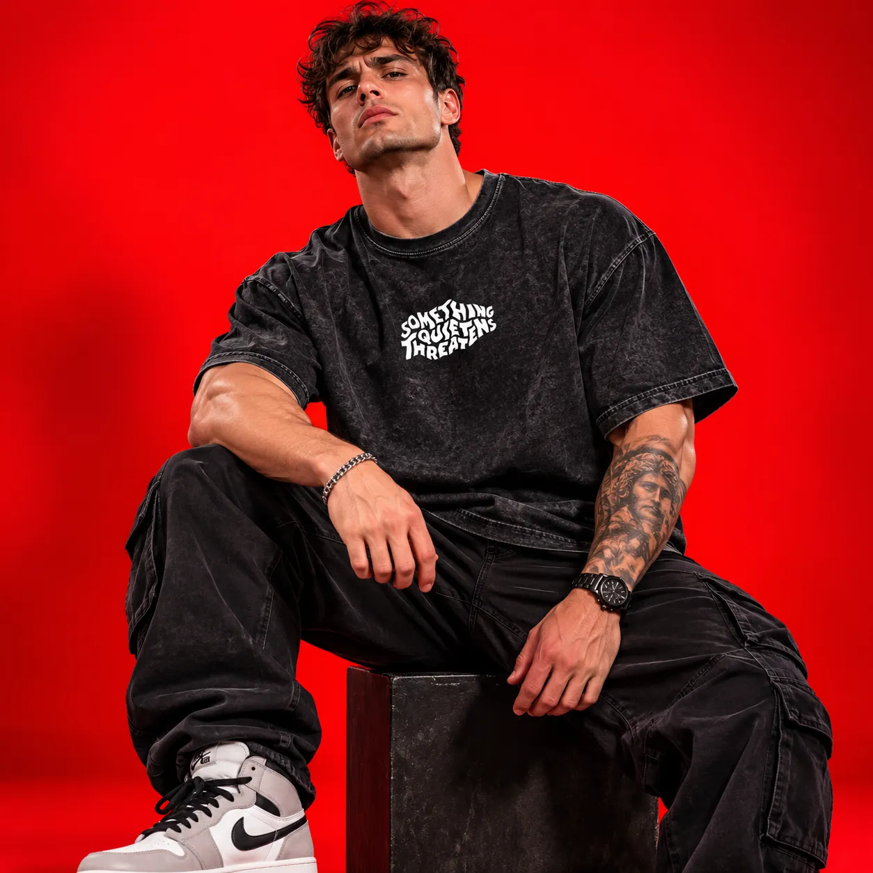 Lions & Fearless Warrior Oversized Acid Wash T-Shirt – Bold Back Graphic