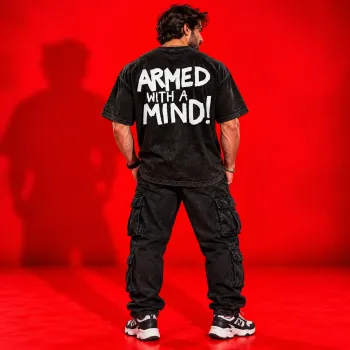 Armed With a Mind Oversized Acid Wash T-Shirt – Bold Back Print Streetwear
