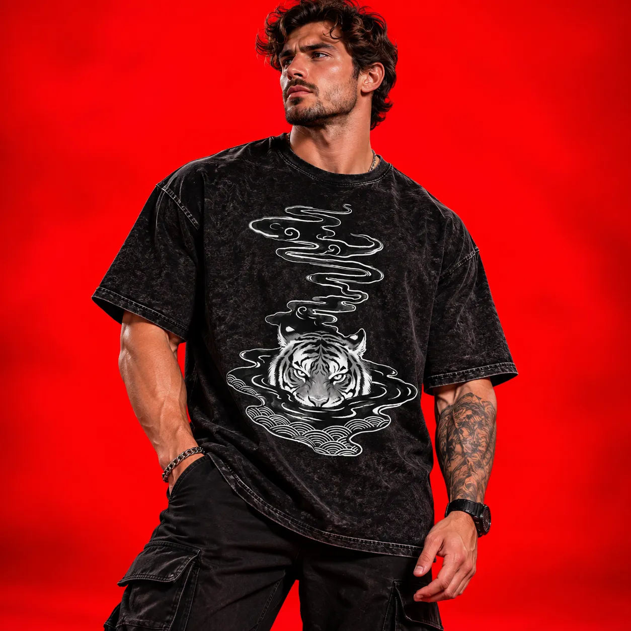 Armed With a Mind Oversized Acid Wash T-Shirt – Bold Back Print Streetwear