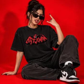 Batwoman Oversized Acid Washed Graphic T-Shirt
