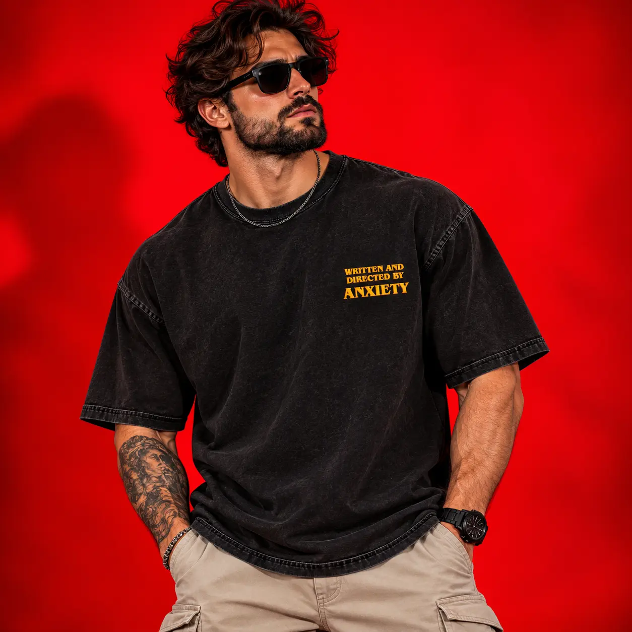Social Distance Oversized Acid Washed Graphic T-Shirt